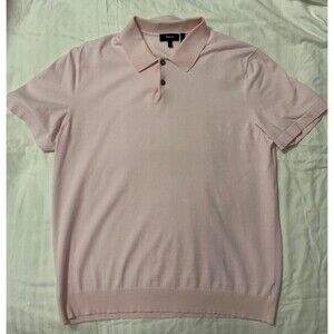 Theory Polo Shirt Men Large Pink Lightweight Pima Cotton Classic Stretch